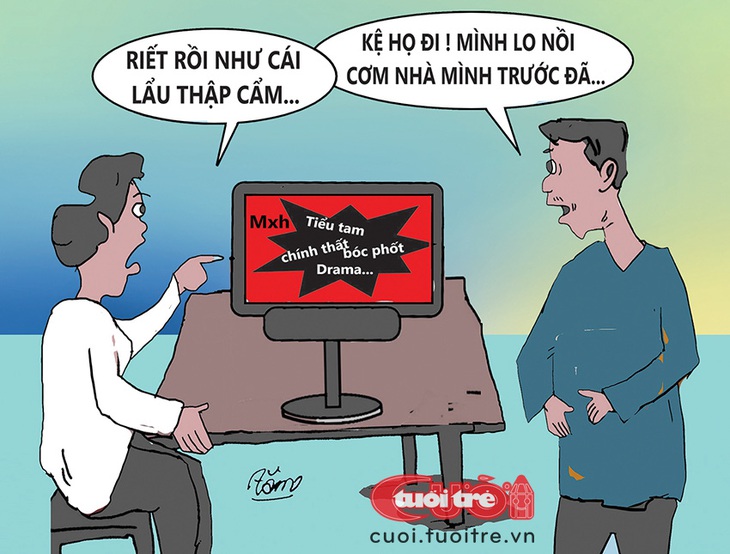 Đừng để ý nồi lẩu, hãy lo nồi cơm trước đã - Tranh: Bùi Thanh Tâm 