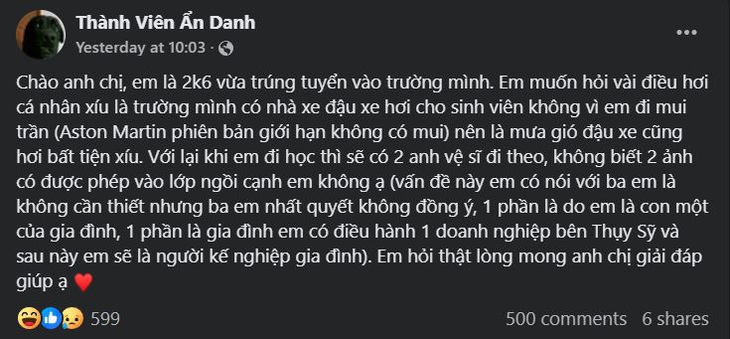 Bài đăng từ một nickname "Thành viên ẩn danh" thu hút sự chú ý (Ảnh chụp màn hình)