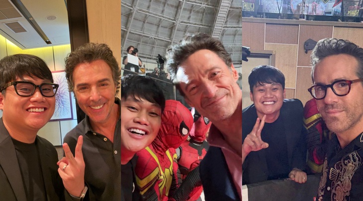 Duy Thẩm chia sẻ hình ảnh được gặp đạo diễn Shawn Levy, Hugh Jackman và Ryan Reynold.