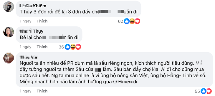 Nhiều tài khoản "tràn" vào Facebook của Foodmap (Công ty TNHH Công nghệ và Thương mại UFO) - đơn vị phân phối sầu riêng cho phiên livestream trên, bày tỏ đã hủy đơn - Ảnh: CÔNG TRIỆU chụp màn hình