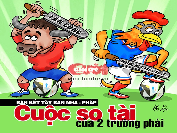 Bán kết Euro 2024 Tây Ban Nha - Pháp: Tấn công hay phòng thủ? - Tranh: Hữu Lộc