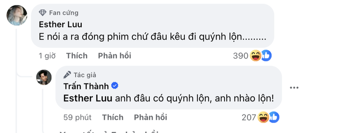 Màn tương tác hài hước của vợ chồng Trấn Thành - Hari Won dưới bài đăng.