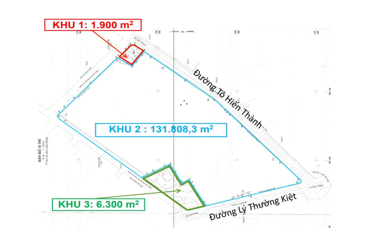 Hiện trạng trên bản vẽ các khu đất trong khuôn viên Trường đại học Bách khoa (Đại học Quốc gia TP.HCM) cơ sở Lý Thường Kiệt, quận 10, TP.HCM - Đồ họa: N.T.