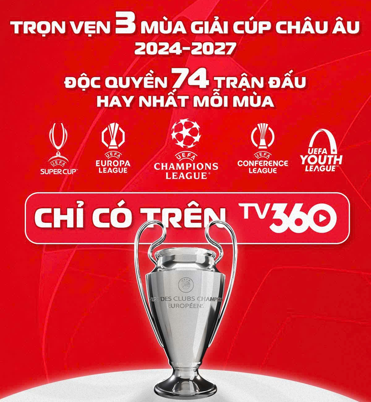 Sẵn sàng đại tiệc cùng TV360 thưởng thức trọn vẹn 3 mùa giải cúp châu Âu và 74 trận độc quyền C1 hay nhất mỗi mùa - chỉ có duy nhất trên TV360.