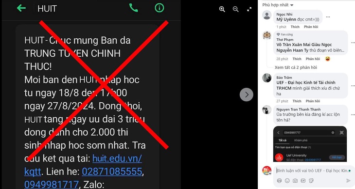 Trường đại học Kinh tế - Tài chính TP.HCM đề nghị công an xử lý tin nhắn lừa đảo nhập học - Ảnh 2.