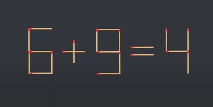 Thử tài IQ: Di chuyển một que diêm để 6+9=4 thành phép tính đúng- Ảnh 1. Thử tài IQ: Di chuyển một que diêm để 6+9=4 thành phép tính đúng- Ảnh 1.