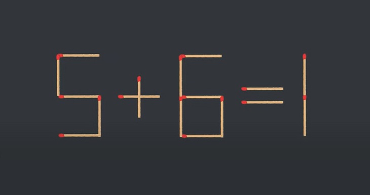 Thử tài IQ: Di chuyển một que diêm để 5+6=1 thành phép tính đúng- Ảnh 1. Thử tài IQ: Di chuyển một que diêm để 5+6=1 thành phép tính đúng- Ảnh 1.