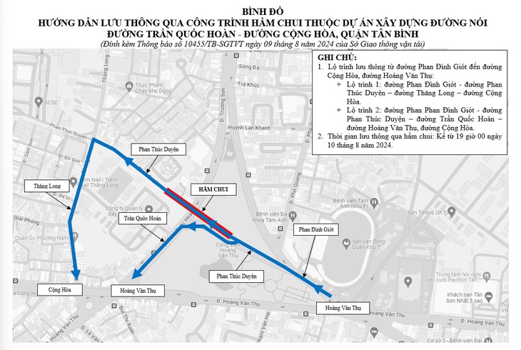 Bình đồ hướng dẫn người dân đi lại qua khu vực hầm chui Trần Quốc Hoàn - Cộng Hòa sau ngày thông xe - Nguồn: Sở Giao thông vận tải TP.HCM