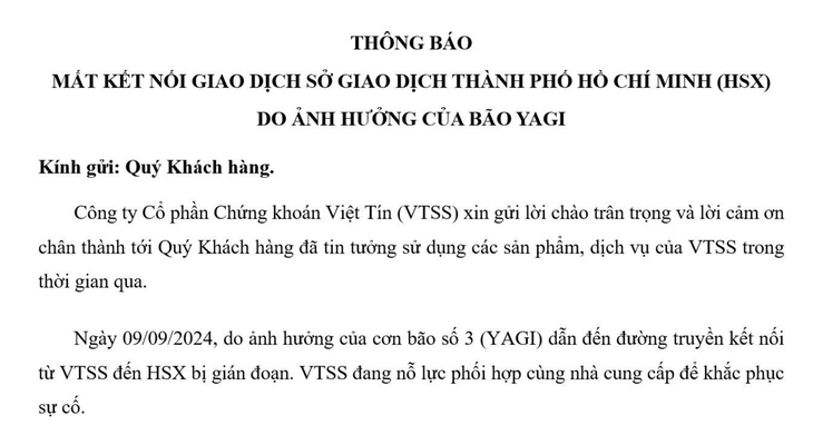 Bão Yagi làm một công ty chứng khoán ở Hà nội mất kết nối với HoSE - Ảnh 1.