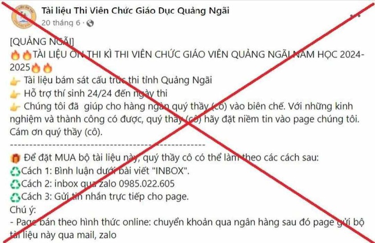 Chú ý, bộ đề ôn thi viên chức giáo viên tại Quảng Ngãi đang phát tán trên mạng là lừa đảo - Ảnh 1.