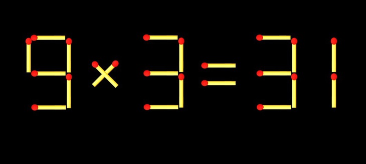 Thử tài IQ: Di chuyển một que diêm để 9x3=31 thành phép tính đúng - Ảnh 1.