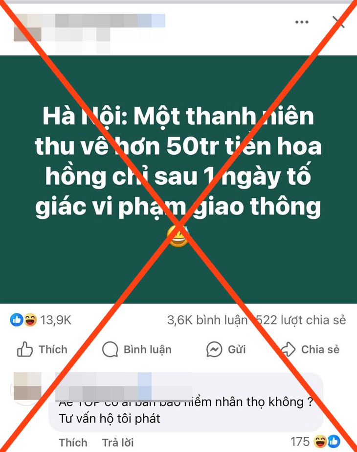 Thông tin 'thanh niên thu hơn 50 triệu đồng sau 1 ngày tố giác vi phạm giao thông' là xuyên tạc - Ảnh 1.