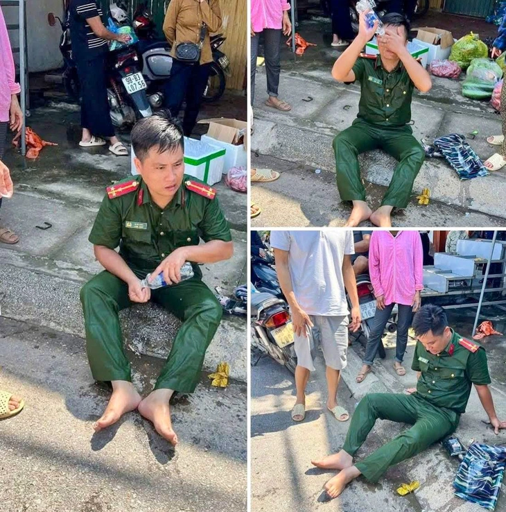 Phó trưởng công an xã lặn xuống nước lũ, phá khóa cổng, cứu hai mẹ con mắc kẹt trên mái nhà - Ảnh 3. công an - Ảnh 4.