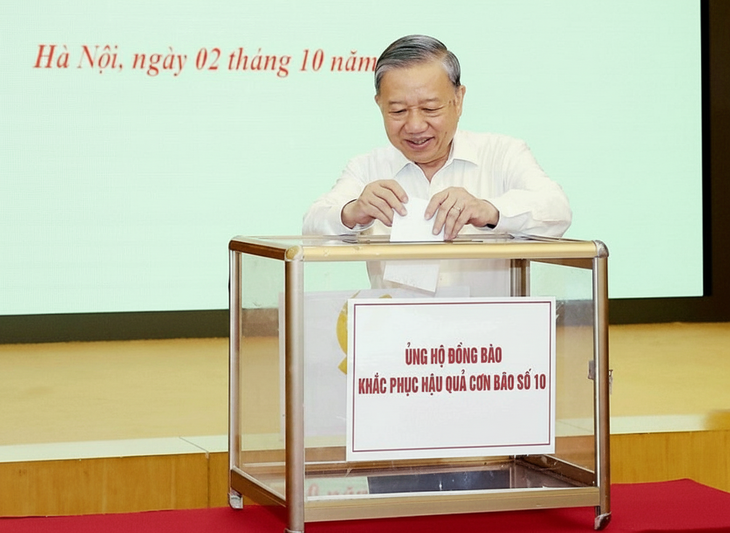 Tổng Bí thư Tô Lâm, Chủ tịch Quốc hội Trần Thanh Mẫn ủng hộ đồng bào khắc phục hậu quả bão số 10 - Ảnh 1.