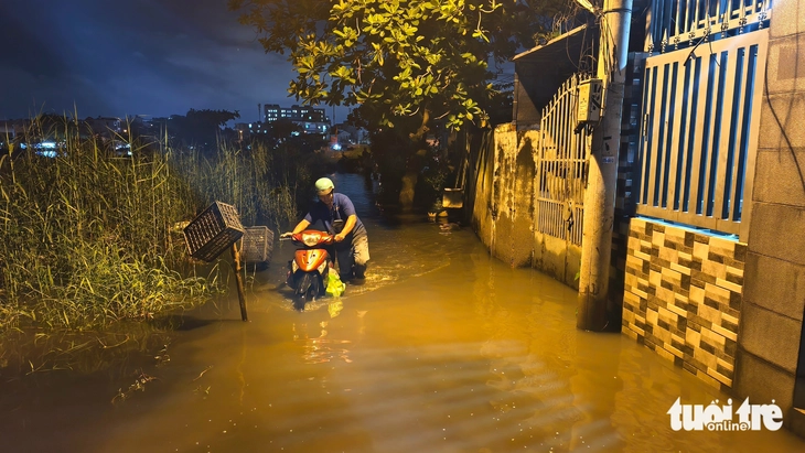 Triều cường tại TP.HCM dâng cao, người dân chật vật trên đường ngập về nhà  - Ảnh 3.
