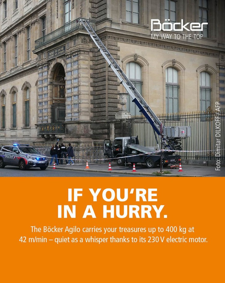 Hãng xe thang Đức tranh thủ quảng cáo sau vụ trộm Bảo tàng Louvre - Ảnh 1.