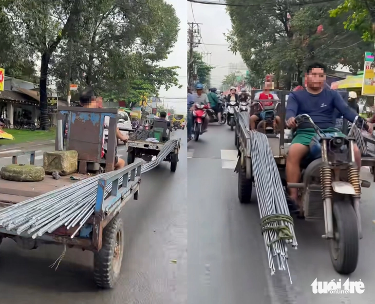 Nhiều xe ba gác, xe lôi tự chế chở tôn, sắt thép dài gấp 3 thân xe vẫn chạy ngoài đường - Ảnh 2.