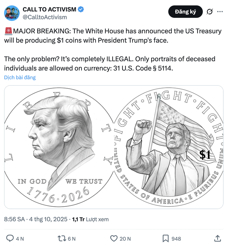 Nhà Trắng không hề thông báo phát hành đồng 1 USD in hình ông Trump - Ảnh 2.