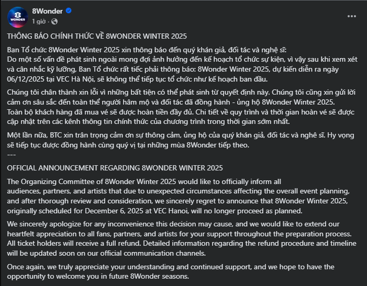 8Wonder Winter 2025 thông báo hủy show - Ảnh 2.