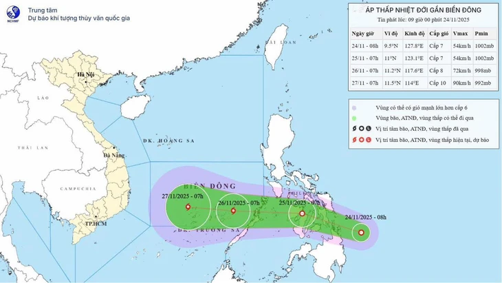 Biển Đông sắp đón áp thấp nhiệt đới, có thể thành bão số 15 và ảnh hưởng đến Nam Trung Bộ - Ảnh 1.
