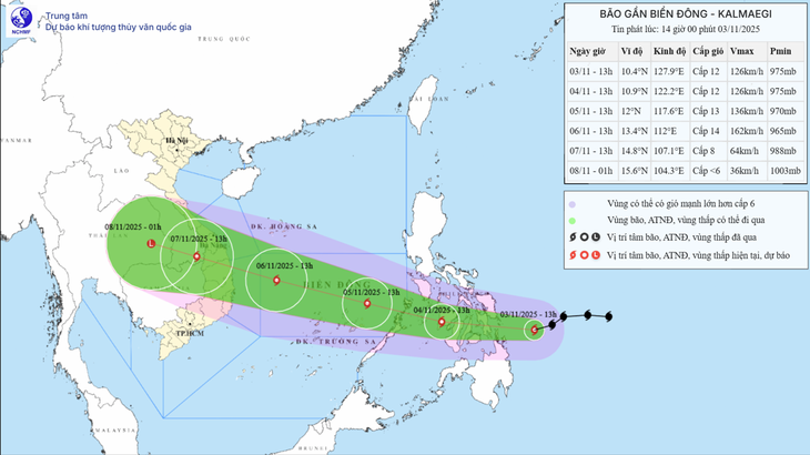 Bão Kalmaegi tiếp tục mạnh lên cấp 12, giật cấp 15 - Ảnh 1.