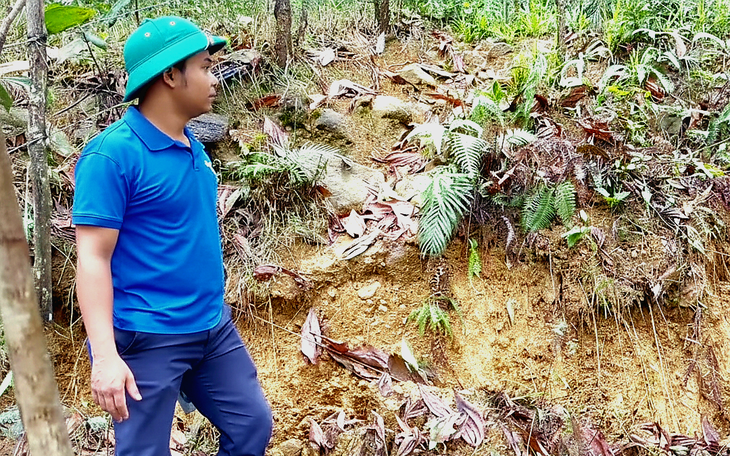 Xuất hiện nhiều vết nứt trên đồi ở Quảng Ngãi, sẵn sàng di dời hàng trăm hộ dân tránh bão - Ảnh 2.