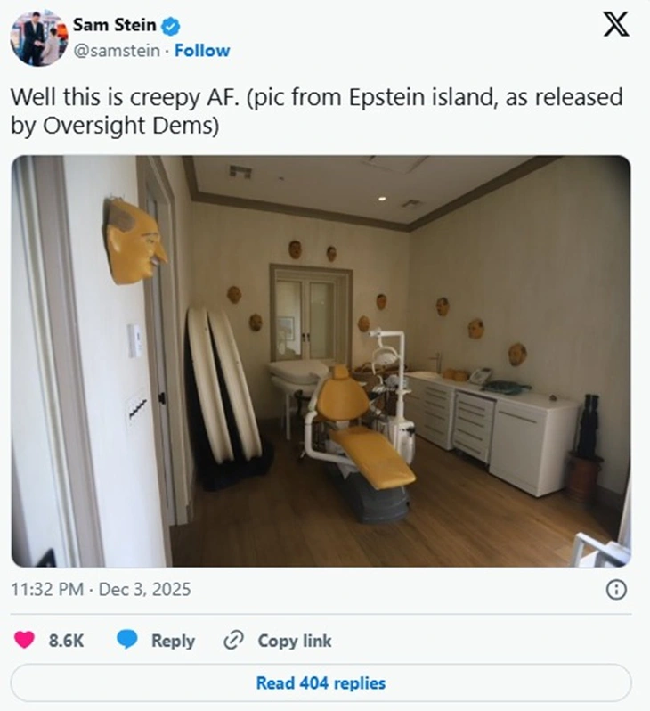 Làm rõ ảnh căn phòng chứa đầy mặt nạ trên đảo của tỉ phú Epstein - Ảnh 2.