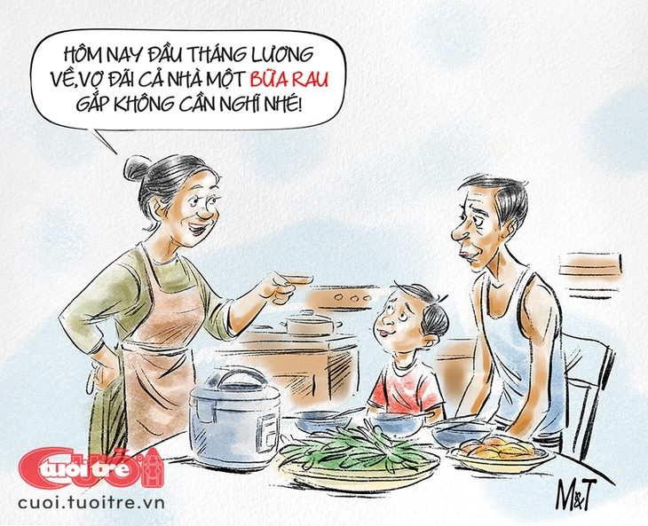 Lương mới về, cả nhà được bữa cơm rau mệt nghỉ - Ảnh 1.