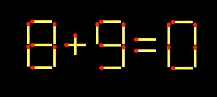 Thử tài IQ: Di chuyển một que diêm để 8+9=0 thành phép tính đúng - Ảnh 1.