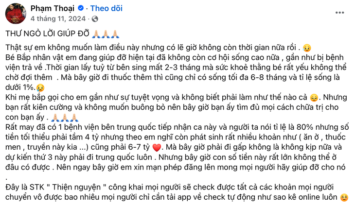 Minh bạch hơn 16 tỉ tiền ủng hộ 'bé Bắp', mẹ Hoà và TikToker Phạm Thoại là gì mà um xùm  - Ảnh 2.