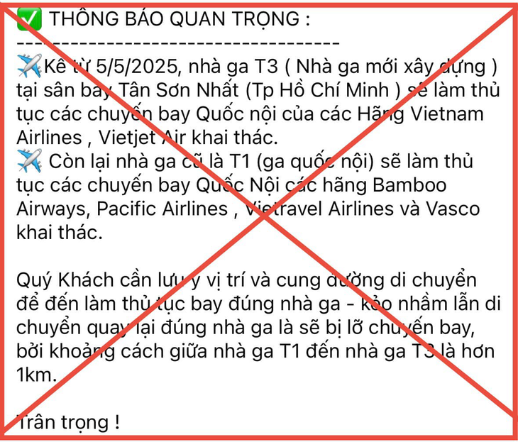 Tân Sơn Nhất bác tin đồn nhà ga T3 hoạt động 5-5-2025 - Ảnh 1.