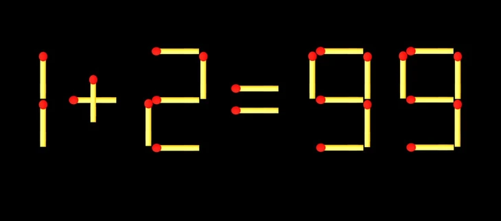 Thử tài IQ: Di chuyển một que diêm để 1+2=99 thành phép tính đúng - Ảnh 1.