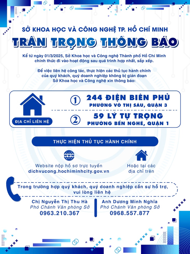 Sở Khoa học và Công nghệ TP.HCM thông tin đầu mối giải quyết thủ tục hành chính từ 1-3 - Ảnh 1.