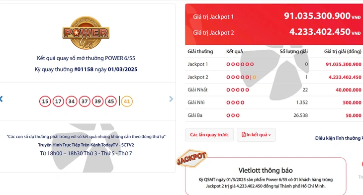 Thêm 1 khách hàng nữa ở TP.HCM trúng Jackpot của Vietlott - Ảnh 1.