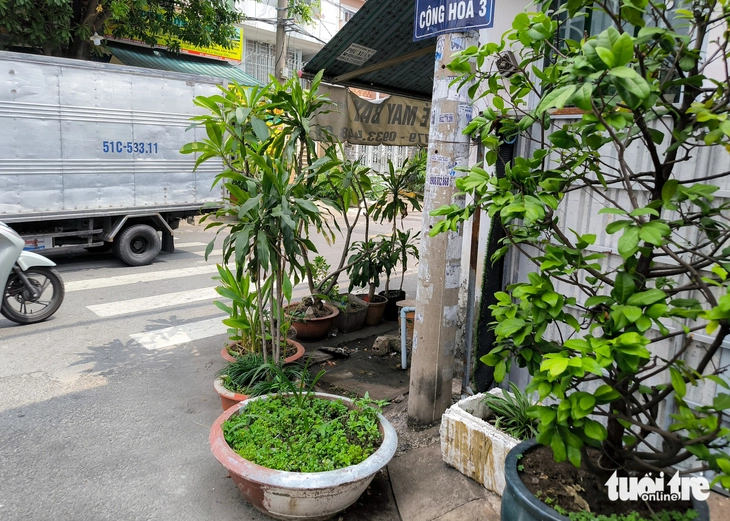 Chậu cây, ghế đá chiếm lối đi: ‘Đi bộ trên vỉa hè mà như đi nhờ nhà người khác’ - Ảnh 2.