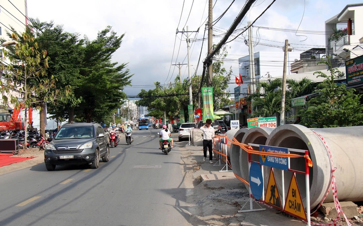 Hàng trăm cột điện chờ di dời trên đường Nguyễn Thị Định vừa mở rộng 30m - Ảnh 2.