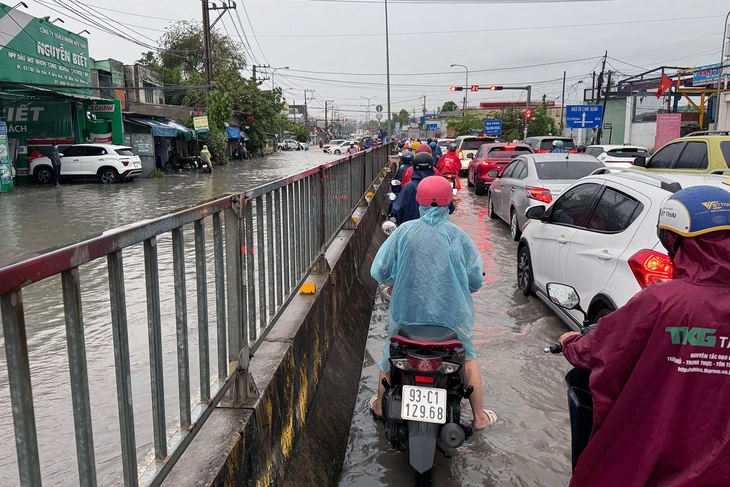 Đồng Nai mưa hơn 150mm trong cơn dông rạng sáng nay, ngập cục bộ nhiều nơi - Ảnh 2.