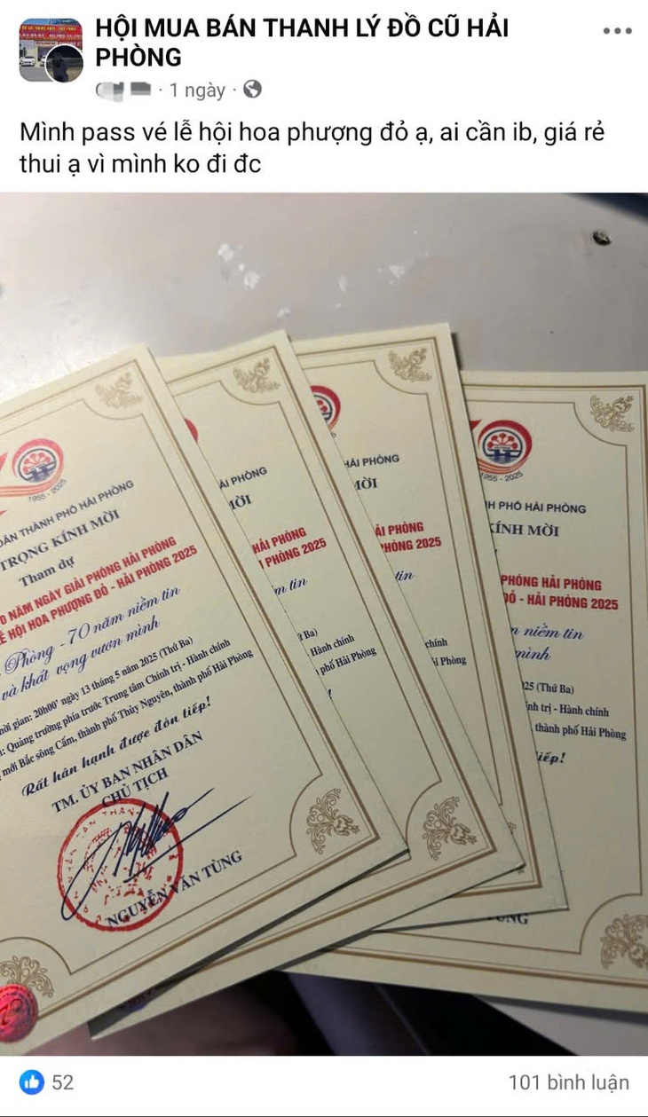 Vé mời Lễ hội Hoa phượng đỏ bán tràn lan trên mạng, giá lên tới 3 triệu đồng/cặp - Ảnh 1.