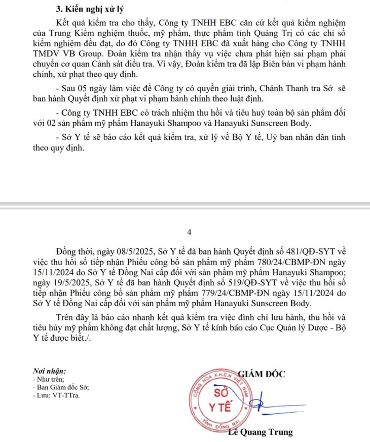 Vụ mỹ phẩm thu hồi ‘không có dấu hiệu hình sự’: Sở Y tế Đồng Nai xin điều chỉnh câu chữ - Ảnh 3.