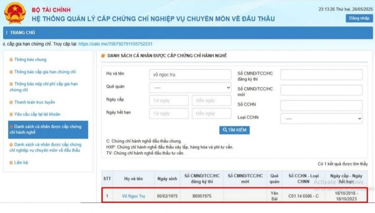 Tổ trưởng chuyên gia chấm gói thầu liên quan Tập đoàn Sơn Hải hết hạn chứng chỉ hành nghề? - Ảnh 1.