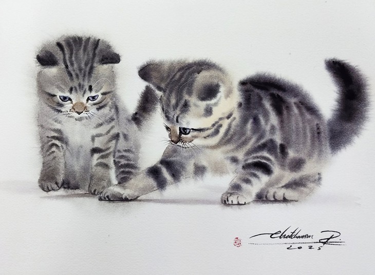 Ngắm những chú mèo vẽ bằng màu nước của họa sĩ Thái Lan, sinh động đến từng chi tiết - Ảnh 2. mèo - Ảnh 2.