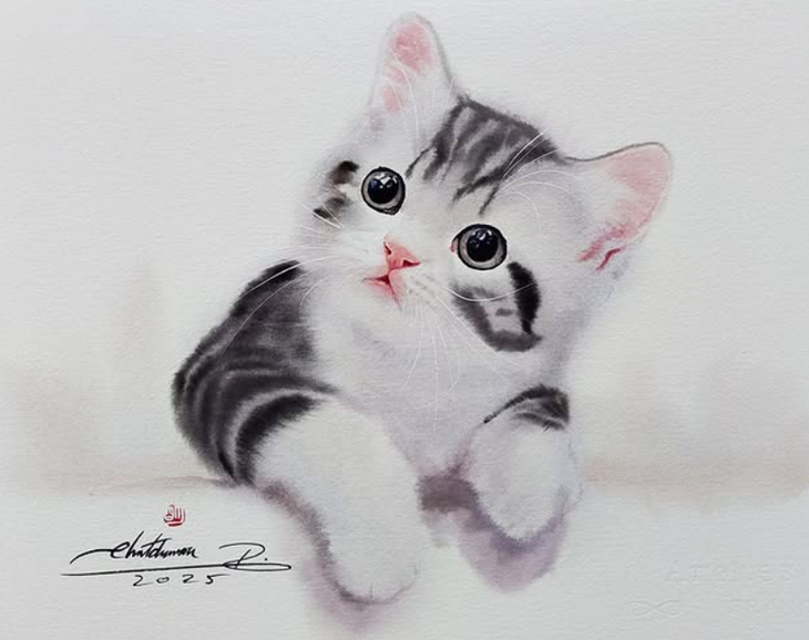 Ngắm những chú mèo hoang vẽ bằng màu nước giống như thật của họa sĩ Thái Lan - Ảnh 8. mèo - Ảnh 8.