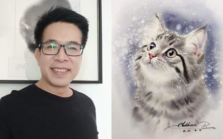 Ngắm những chú mèo vẽ bằng màu nước của họa sĩ Thái Lan, sinh động đến từng chi tiết - Ảnh 1. mèo - Ảnh 1.