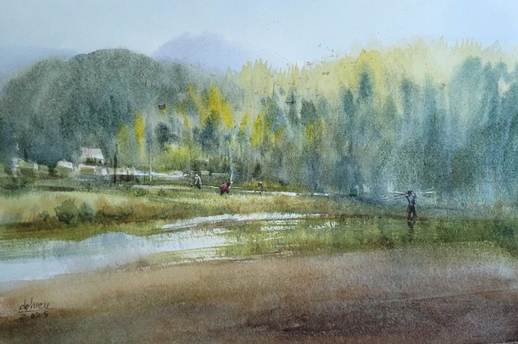 Tây Giang thanh bình, quyến rũ qua tranh màu nước - Ảnh 5. Tây Giang của Quảng Nam thanh bình, quyến rũ qua tranh màu nước - Ảnh 7.