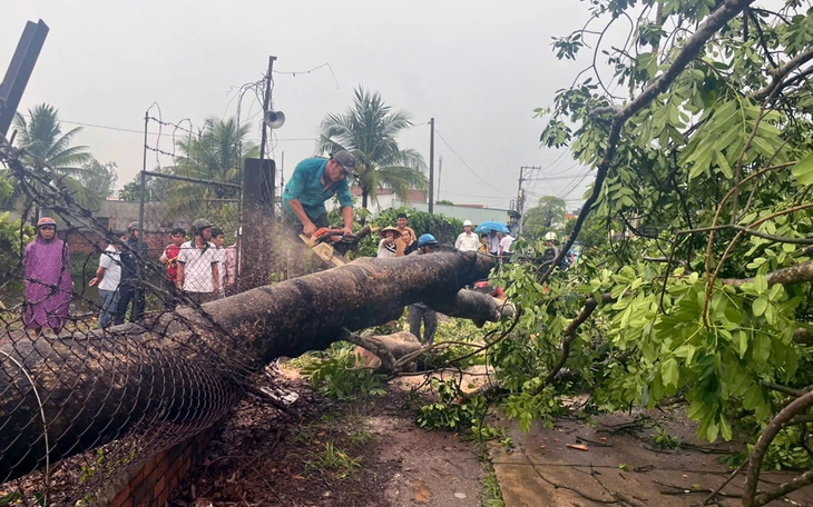 Tháo dỡ rạp Thanh Bình làm gãy trụ điện, nhiều hộ dân ở Trấn Biên mất điện trong đêm - Ảnh 3.