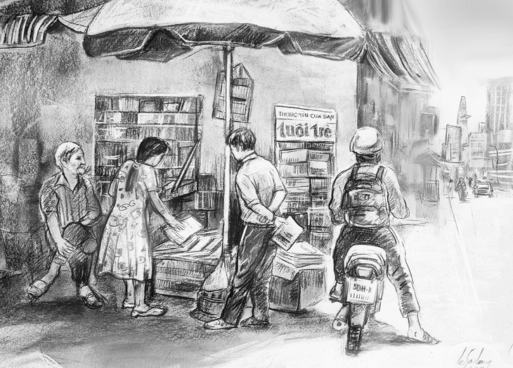 Những sạp báo cuối cùng ở TP.HCM qua tranh Lê Sa Long - Ảnh 3. Lê Sa Long - Ảnh 3.