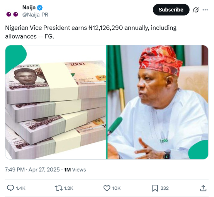 Lương của Phó tổng thống Nigeria khoảng hơn 200 triệu đồng mỗi năm? - Ảnh 1.