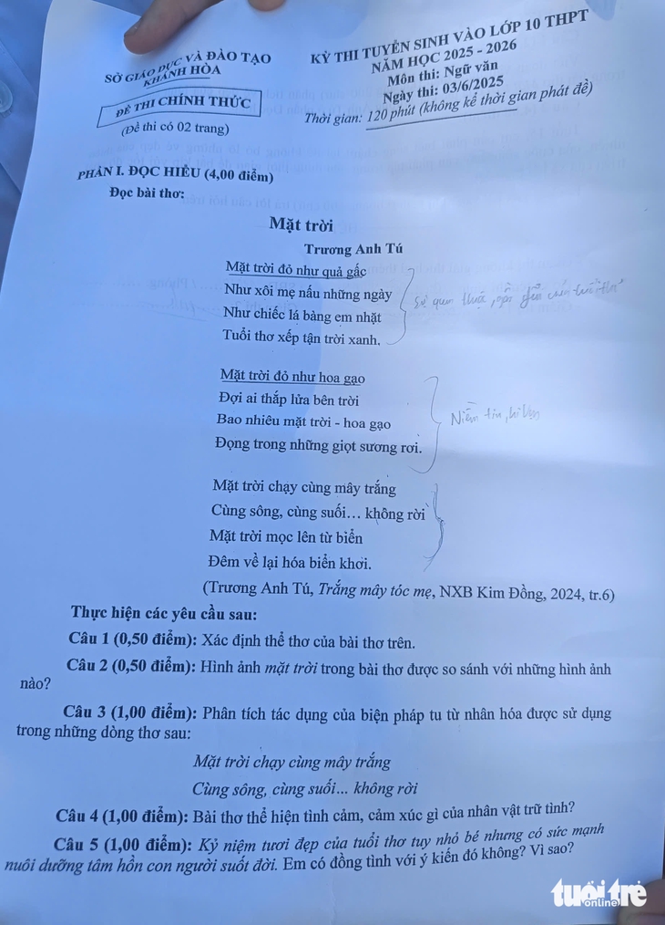 ‘Sống chậm’ hay ‘Sống vội’, đề thi môn Văn vào lớp 10 Khánh Hòa khiến thí sinh thích thú - Ảnh 3. lớp 10 - Ảnh 2.