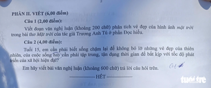 ‘Sống chậm’ hay ‘Sống vội’, đề thi môn Văn vào lớp 10 Khánh Hòa khiến thí sinh thích thú - Ảnh 4. lớp 10 - Ảnh 3.