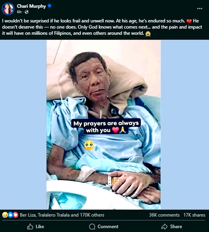Ông Duterte chỉ còn 'da bọc xương' trong bệnh viện? - Ảnh 1.
